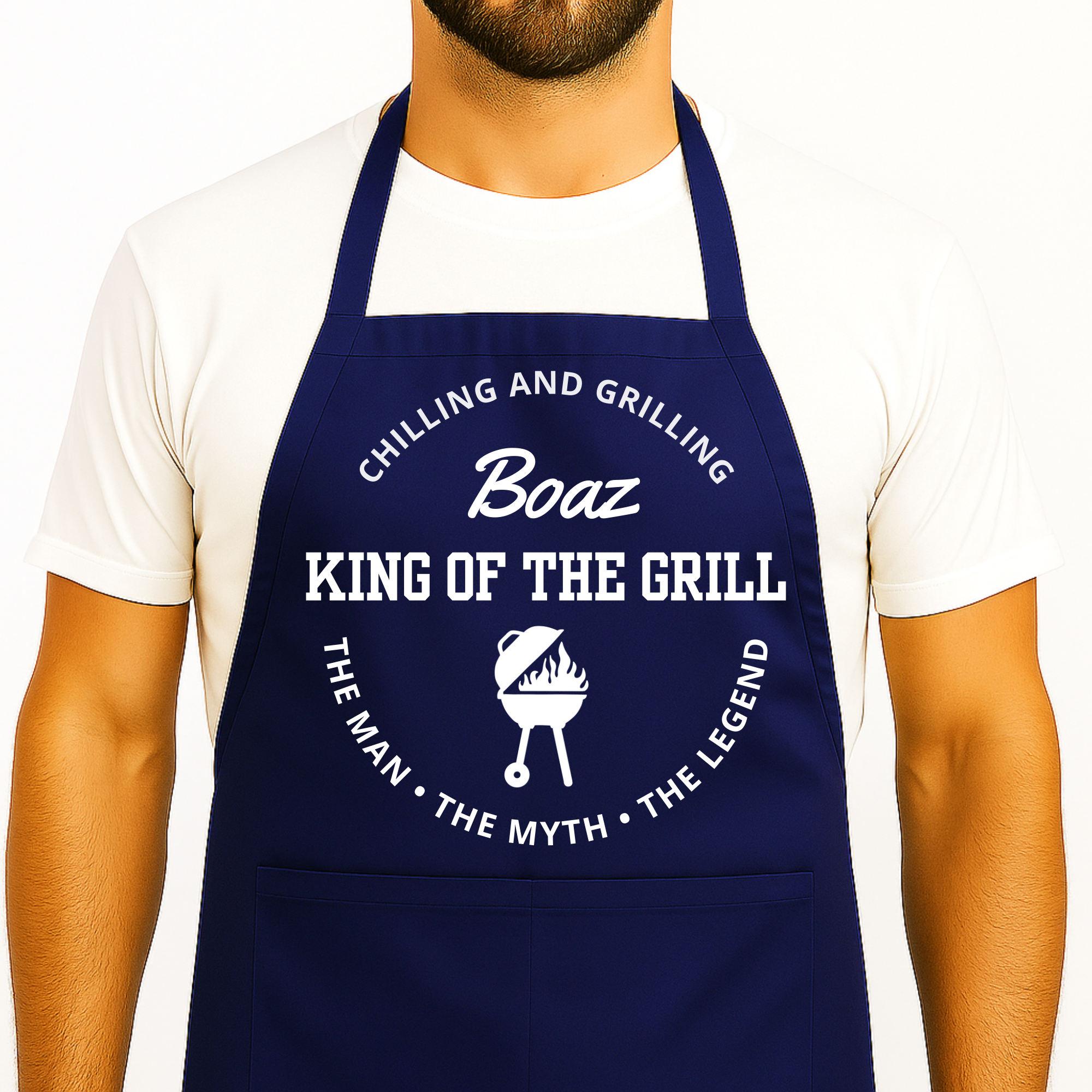 Blauw BBQ Schort met naam - King of the Grill