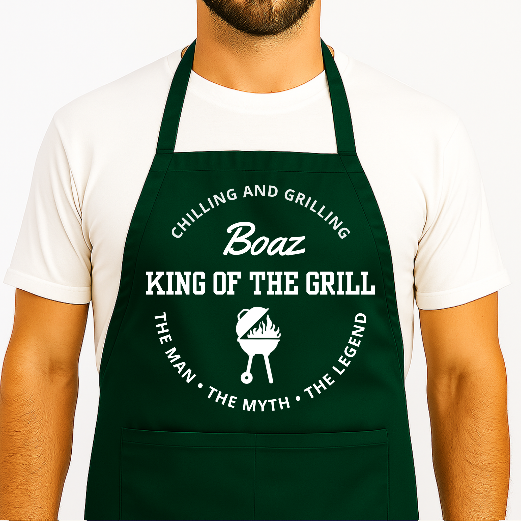 Groen BBQ Schort met naam - King of the Grill