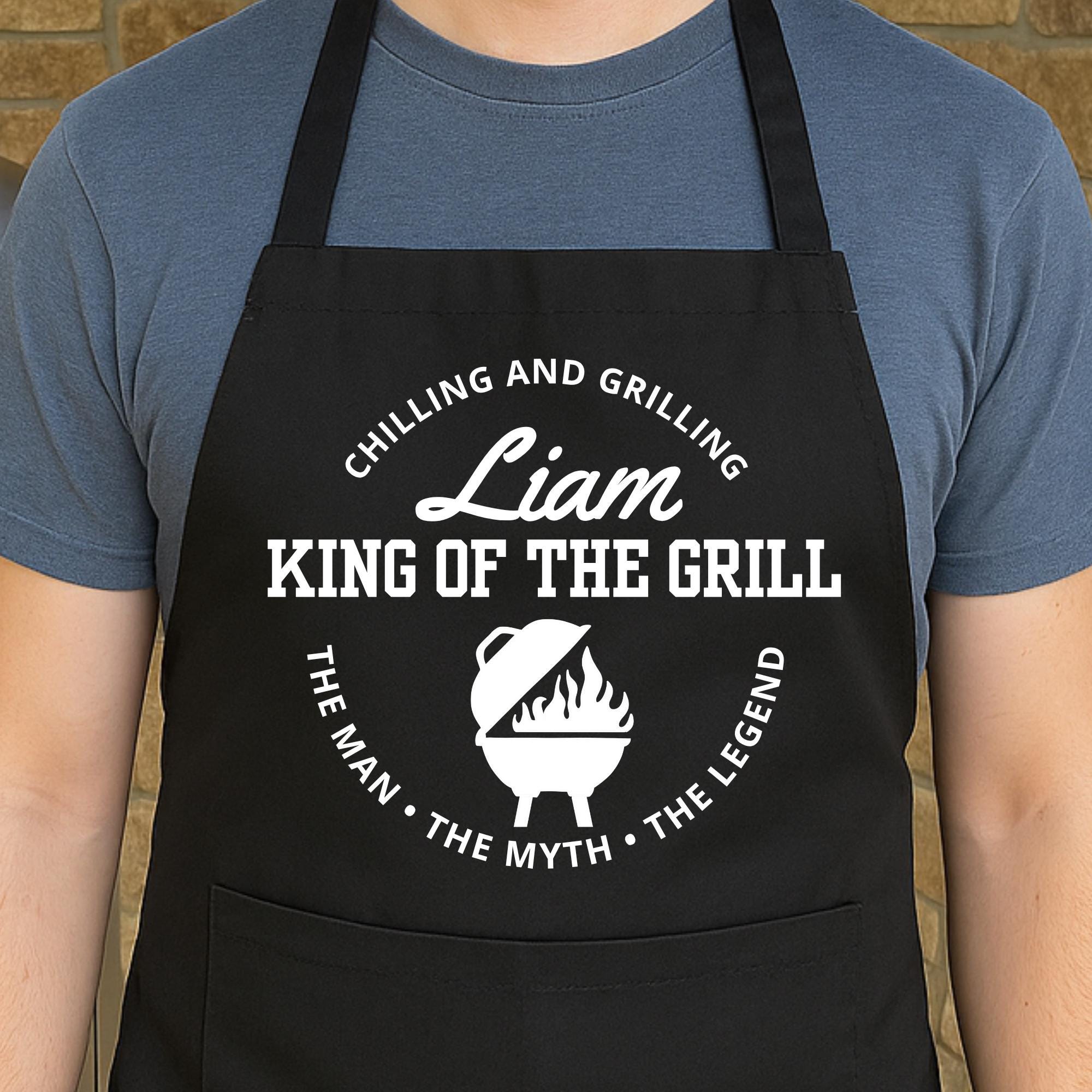Zwart BBQ Schort met naam - King of the Grill