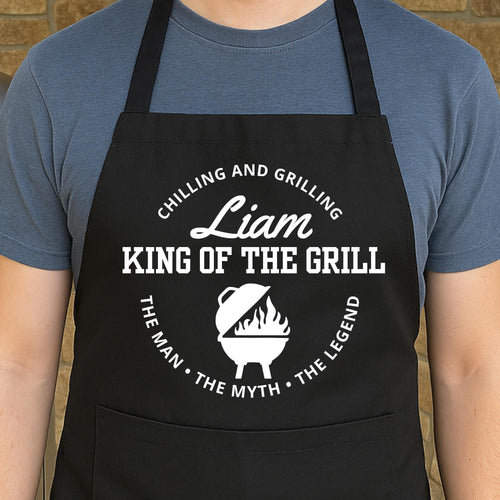 Zwart BBQ Schort met naam - King of the Grill