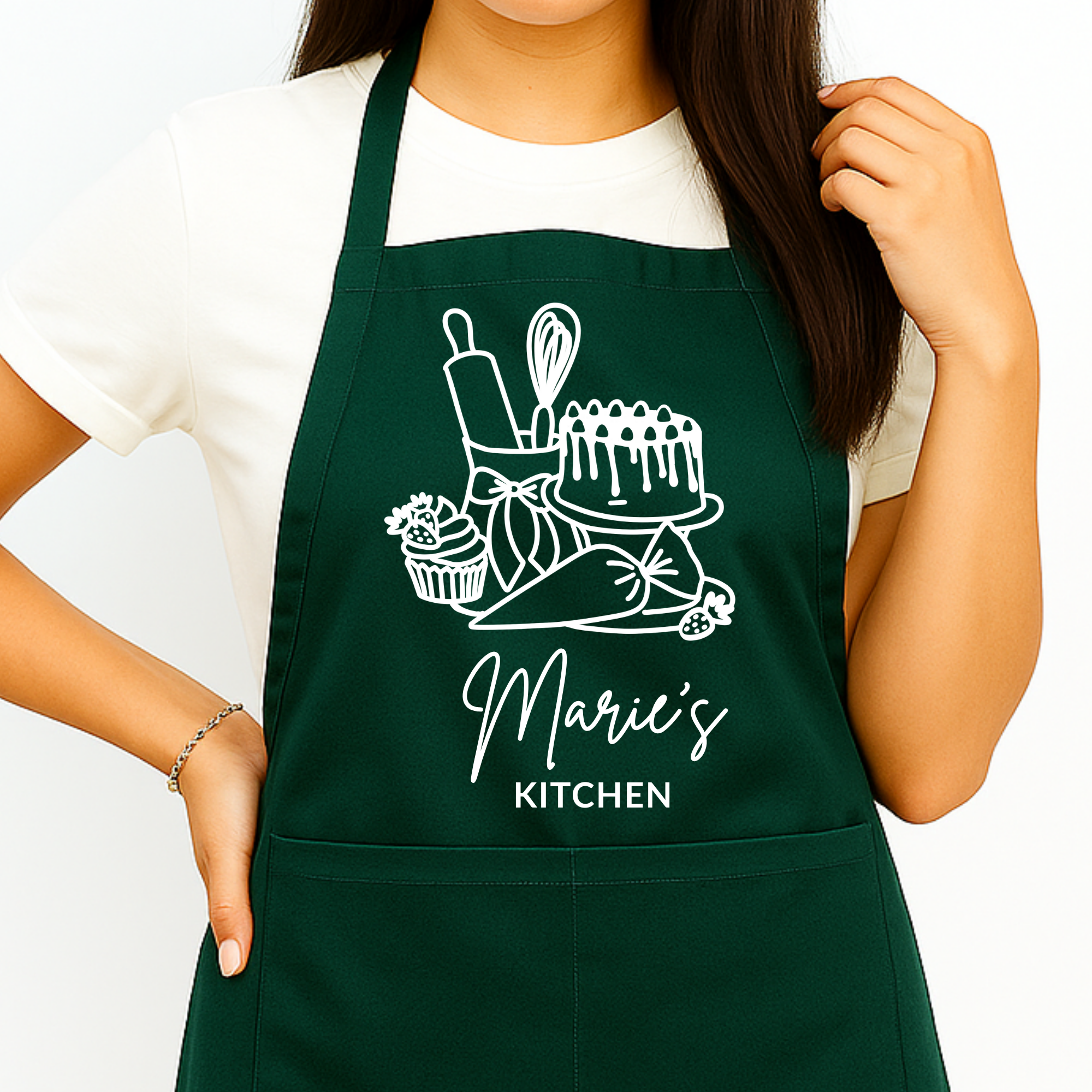 Schort met naam voor cake liefhebber groen