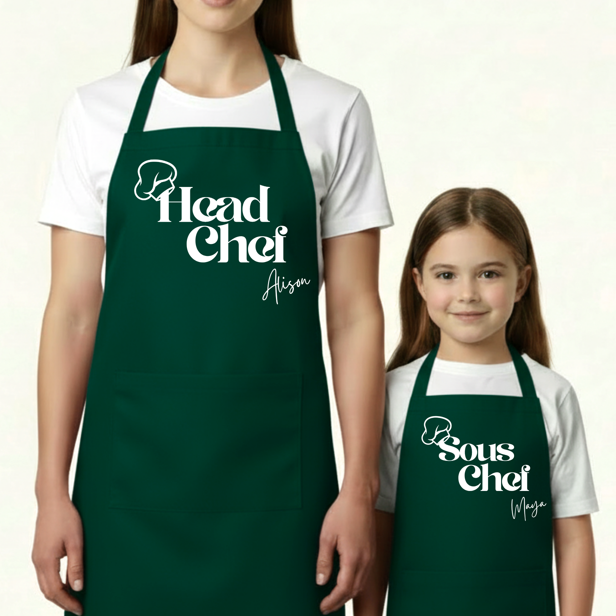 Matching Ouder & Kind Schort met Naam | Head Chef & Sous Chef
