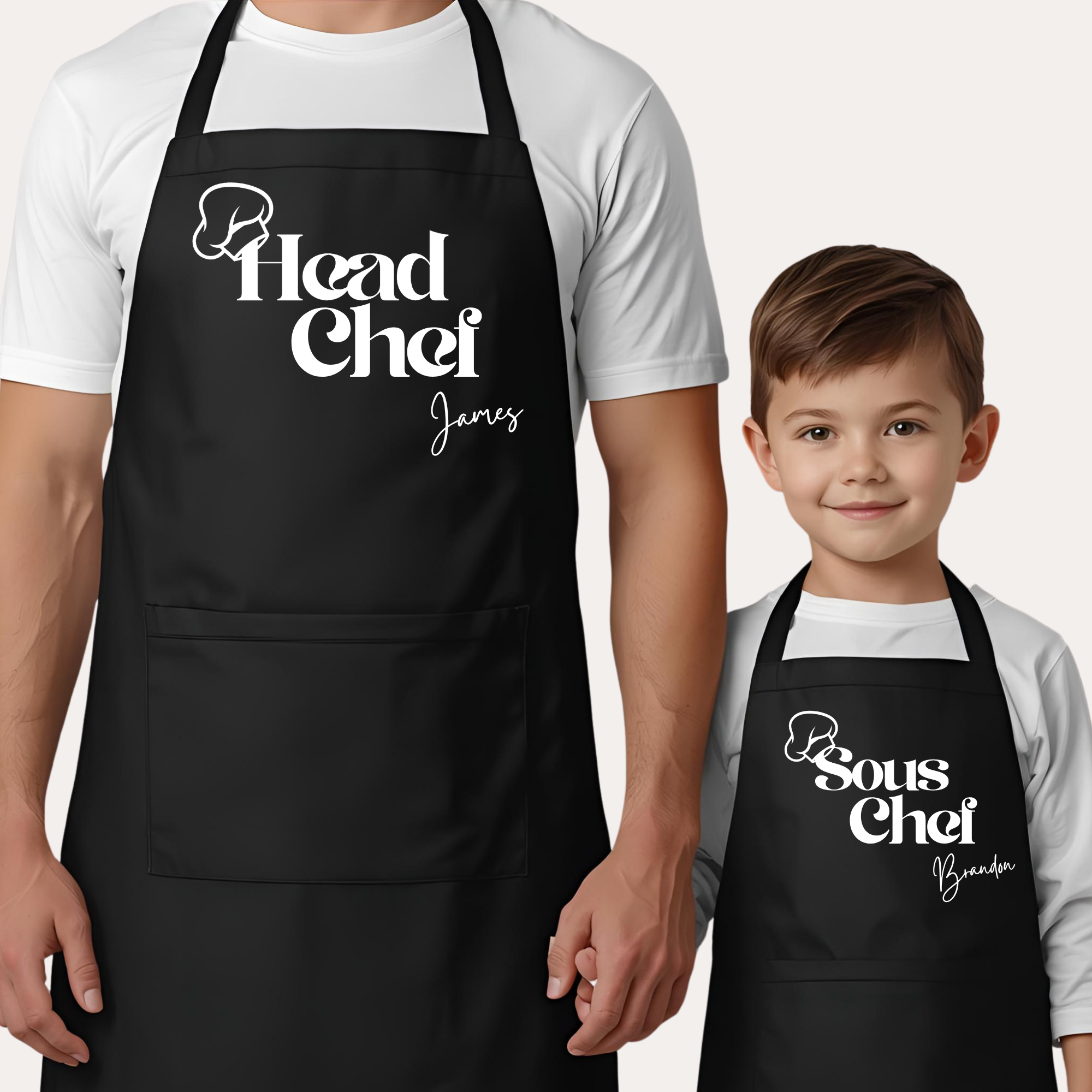 Matching Ouder & Kind Schort met Naam Zwart