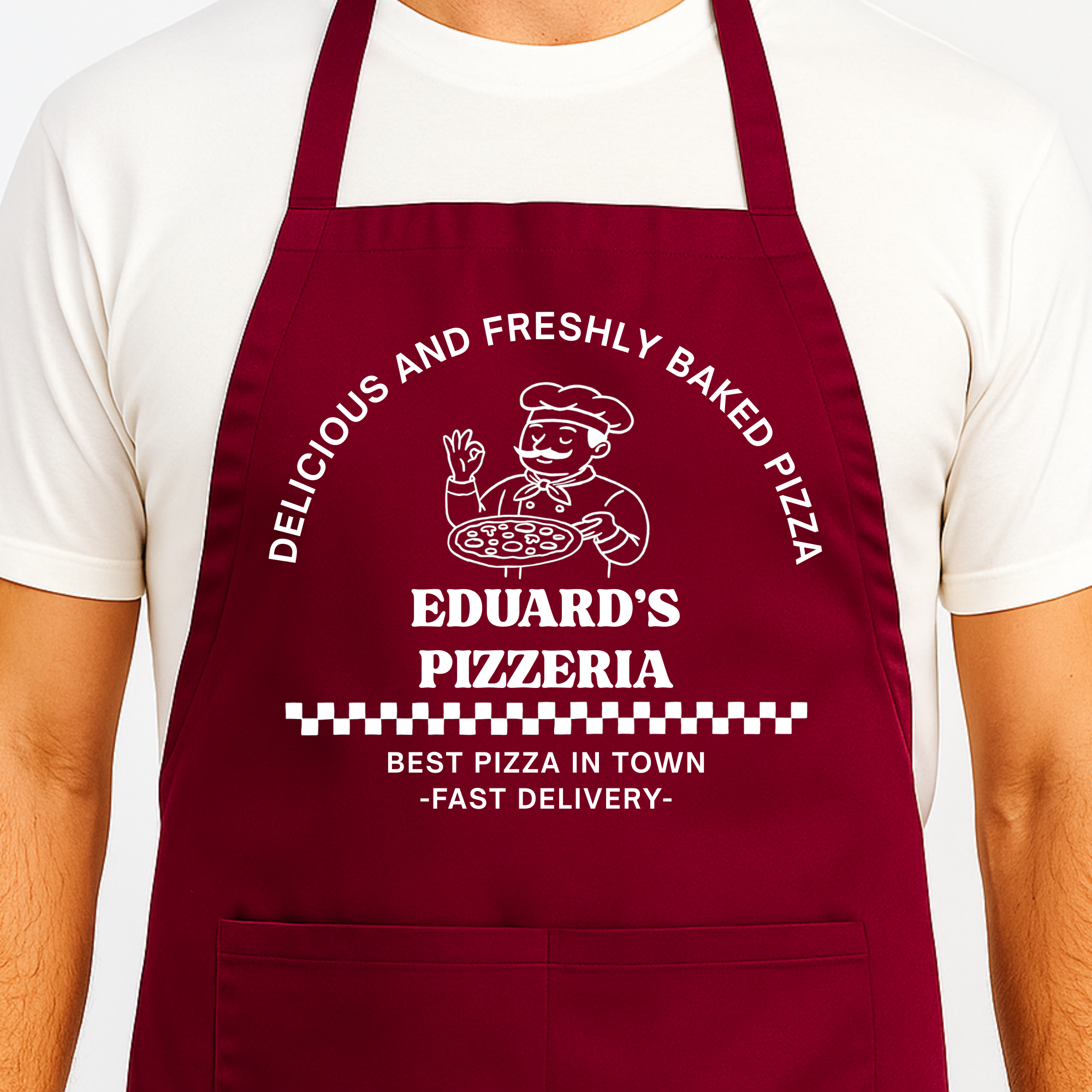 Gepersonaliseerd Pizzabakker Schort Rood - Hey BB