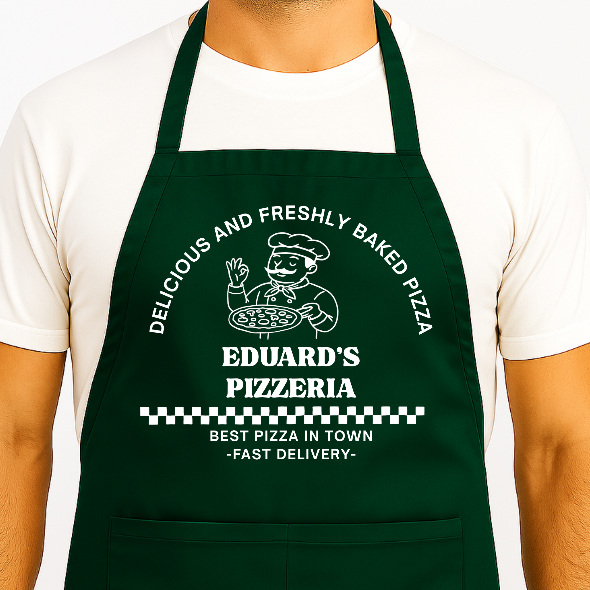 Gepersonaliseerd Pizzabakker Schort Groen - Hey BB