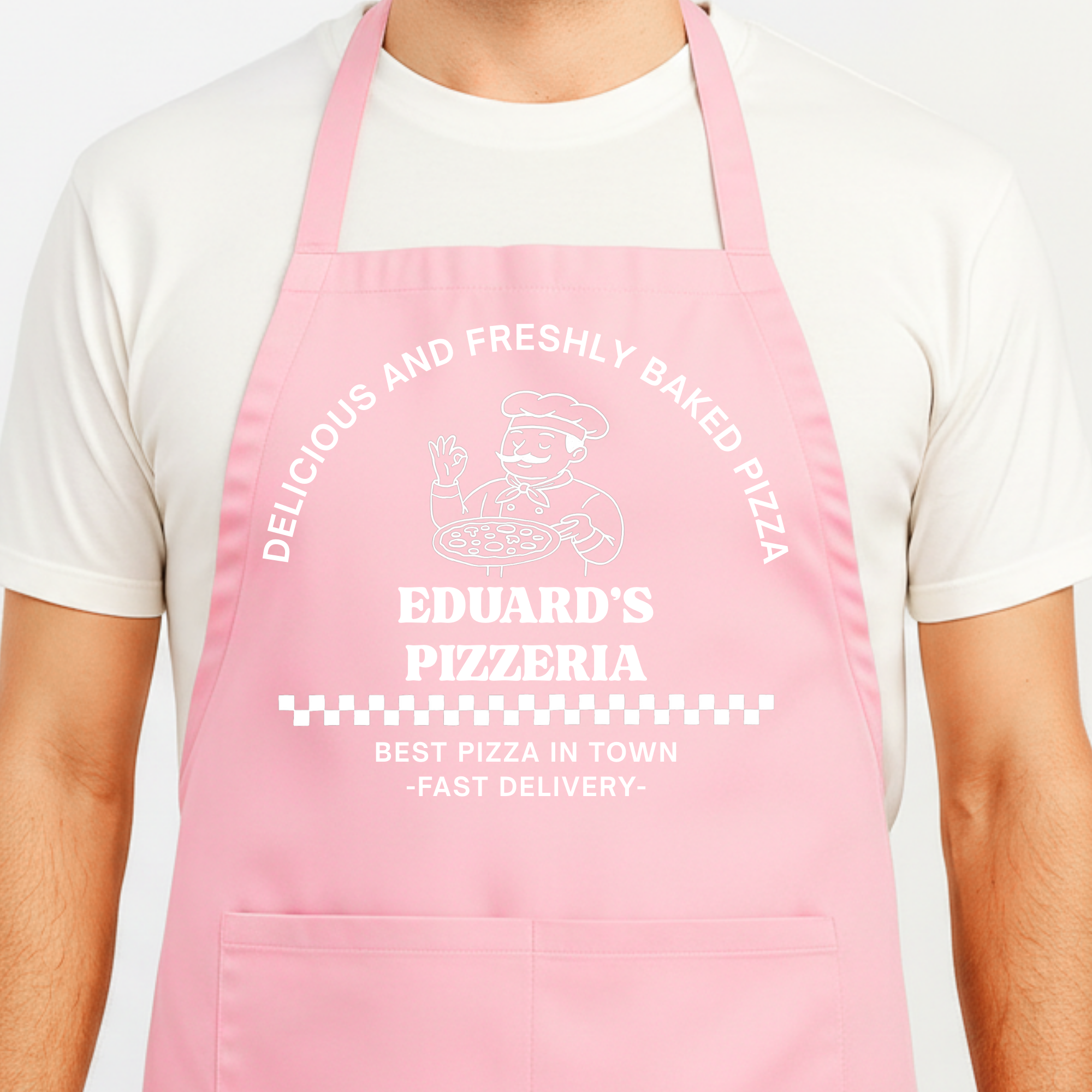 Gepersonaliseerd Pizzabakker Schort Roze - Hey BB