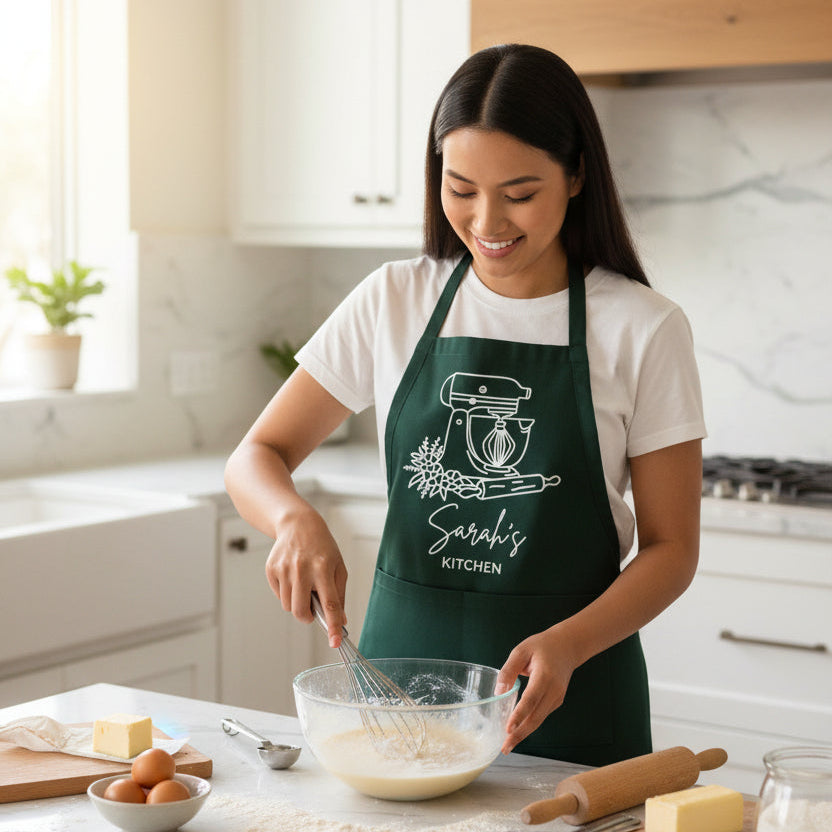 Bakschort met naam groen