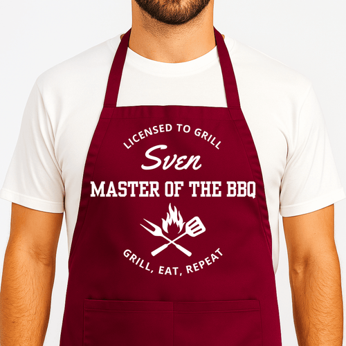 Gepersonaliseerd Barbecue Schort - Licensed to Grill - Rood - Hey BB