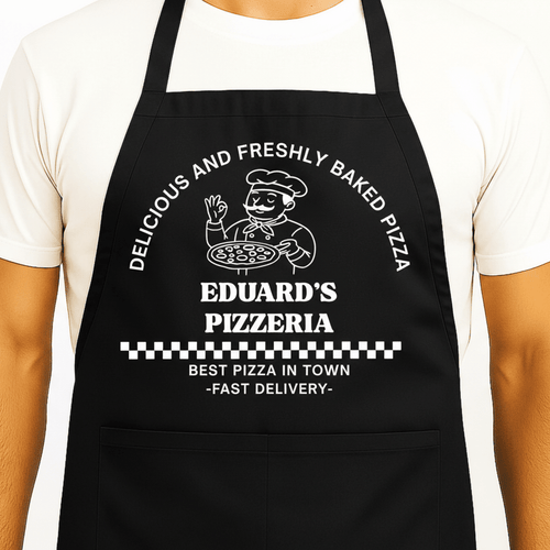 Gepersonaliseerd Pizzabakker Schort Zwart - Hey BB