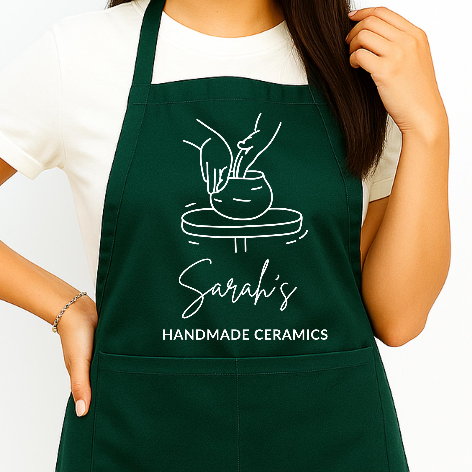 Gepersonaliseerd Pottenbakkers Schort met Pot en Draaischijf - Groen - Hey BB