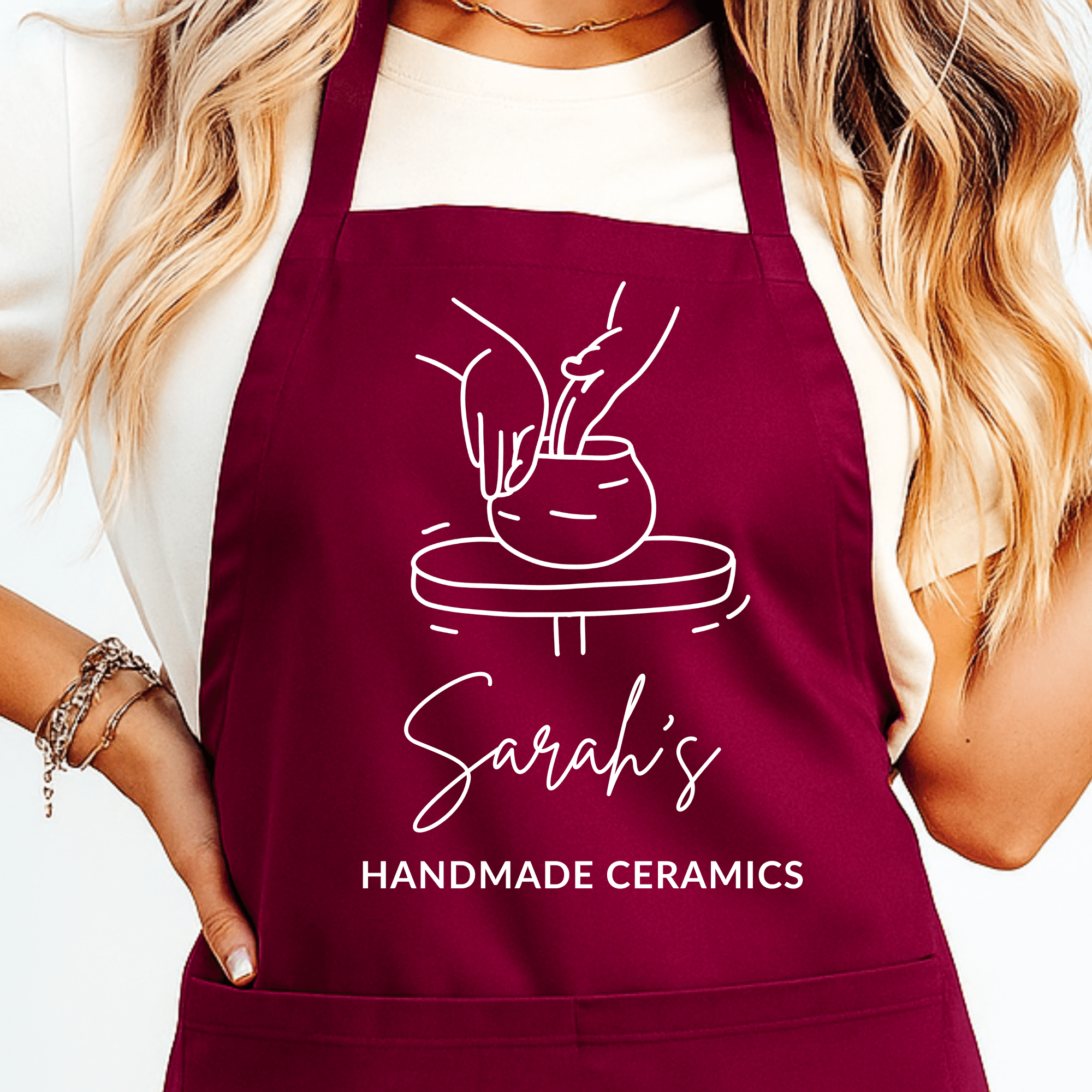 Gepersonaliseerd Pottenbakkers Schort met Pot en Draaischijf - Rood - Hey BB