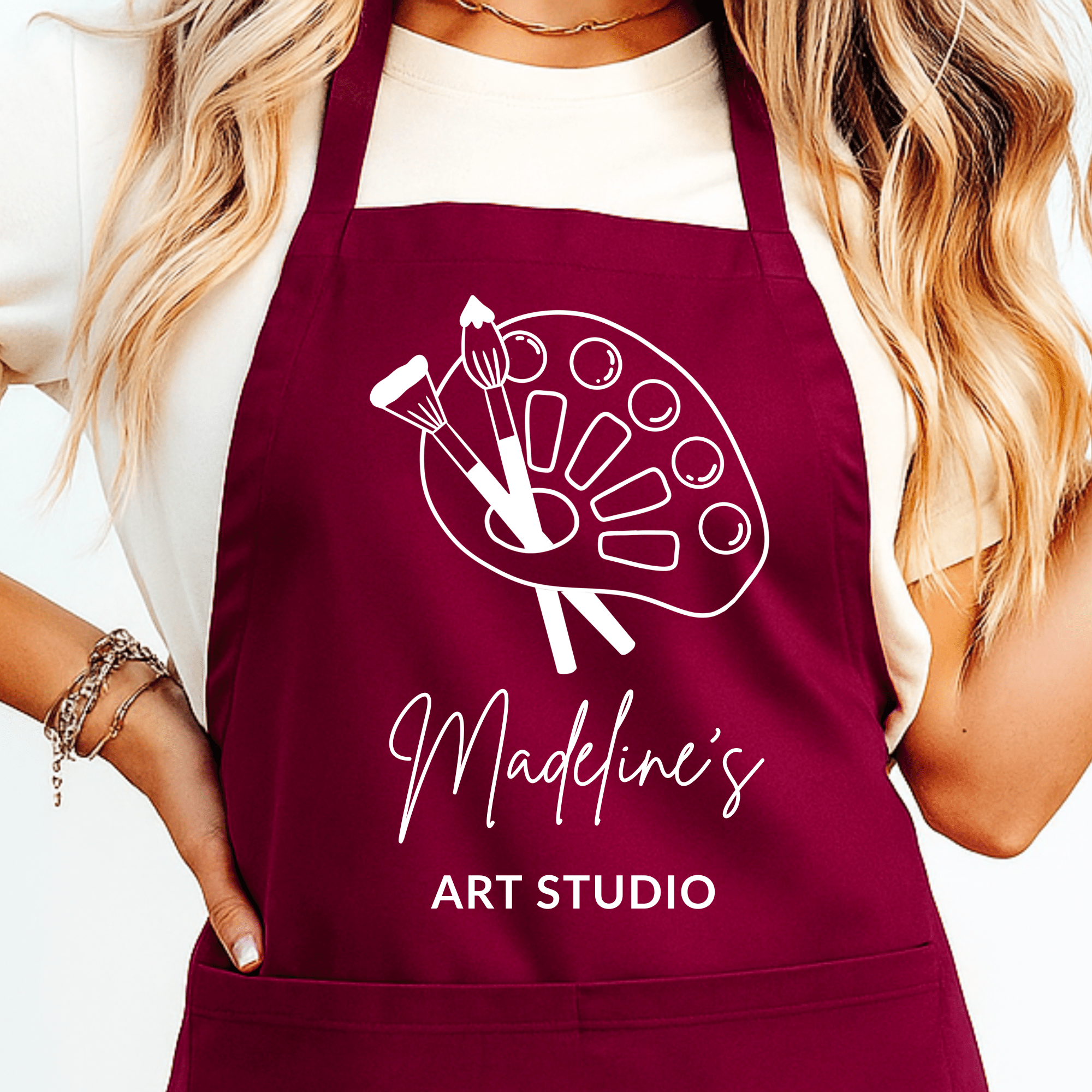 Gepersonaliseerd Schilderschort met Naam - Schilderpalet Design - Rood