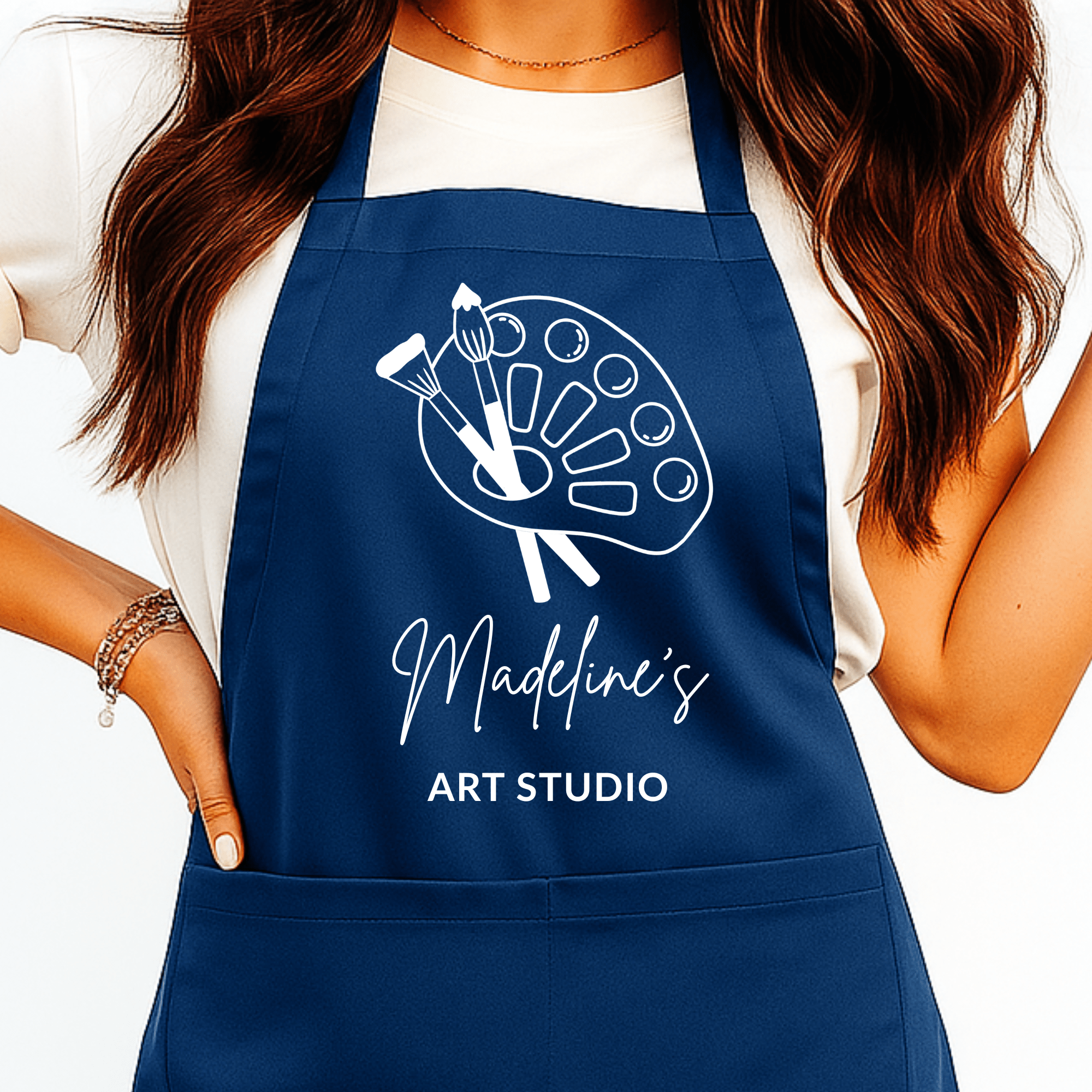 Gepersonaliseerd Schilderschort met Naam - Schilderpalet Design - Blauw