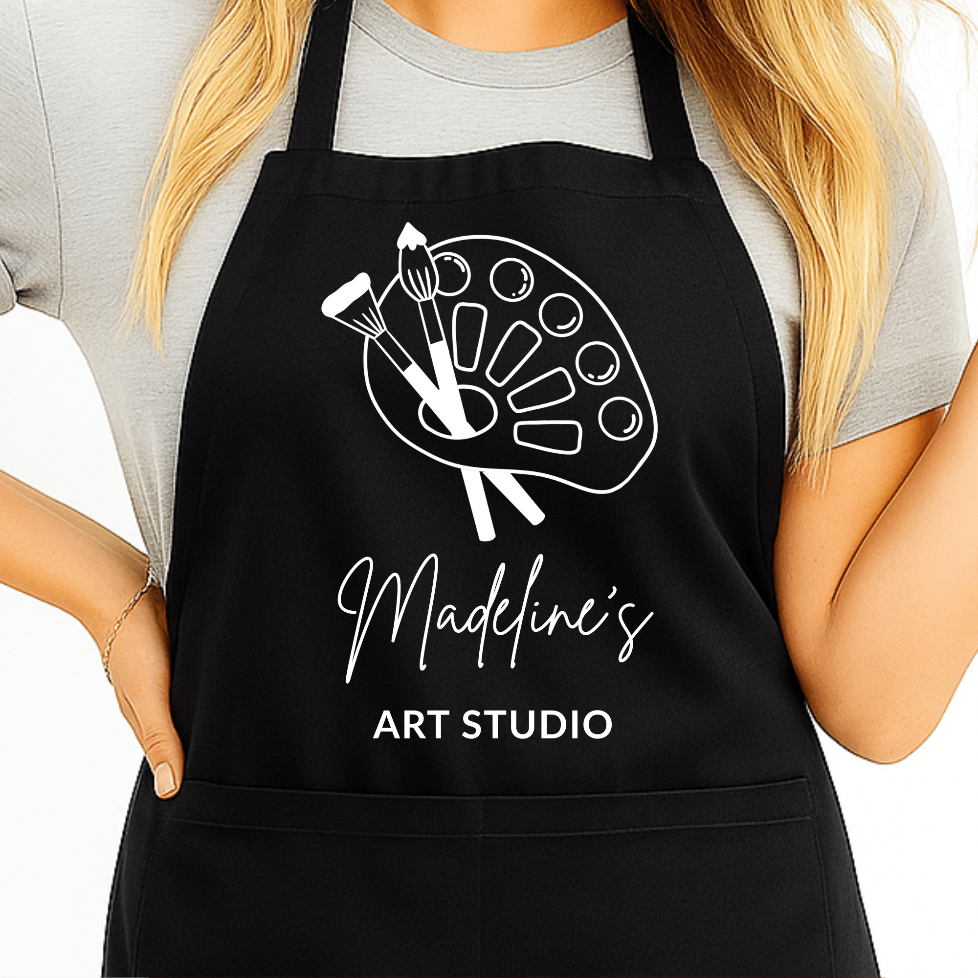 Gepersonaliseerd Schilderschort met Naam - Schilderpalet Design - Zwart