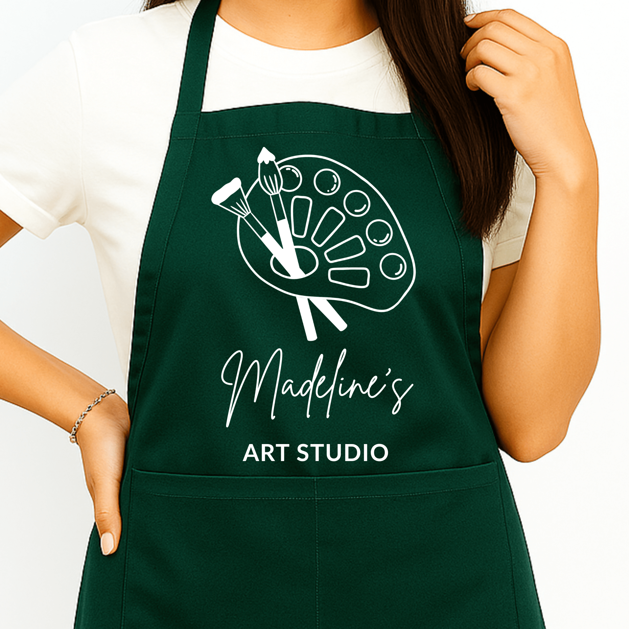 Gepersonaliseerd Schilderschort met Naam - Schilderpalet Design - Groen