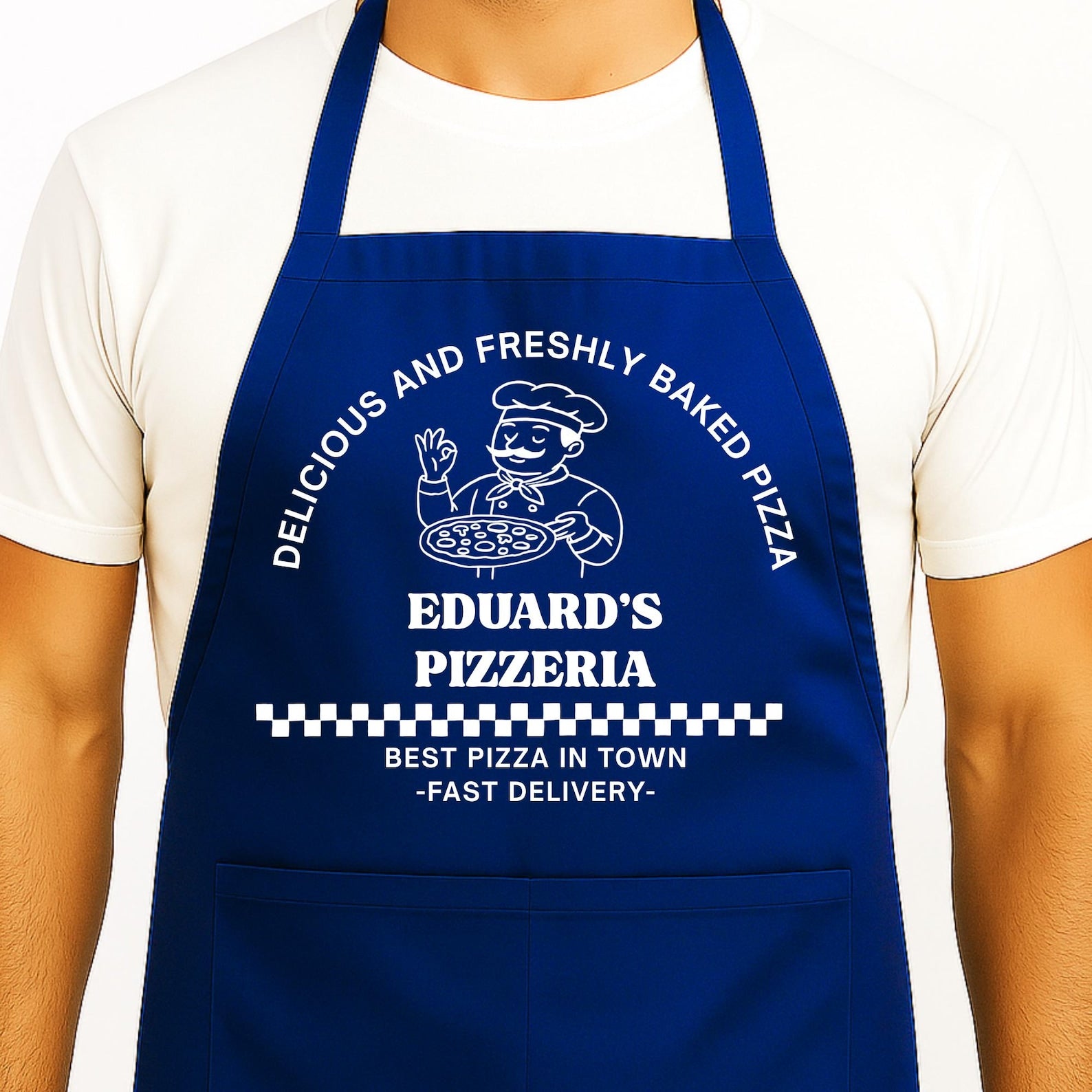 Gepersonaliseerd Pizzabakker Schort Blauw - Hey BB